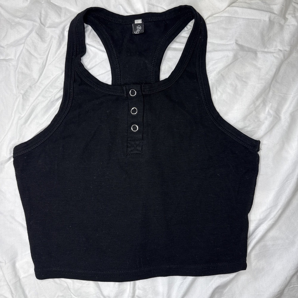 🖤 Black Ribbed Henley Crop Top | Y2K Small